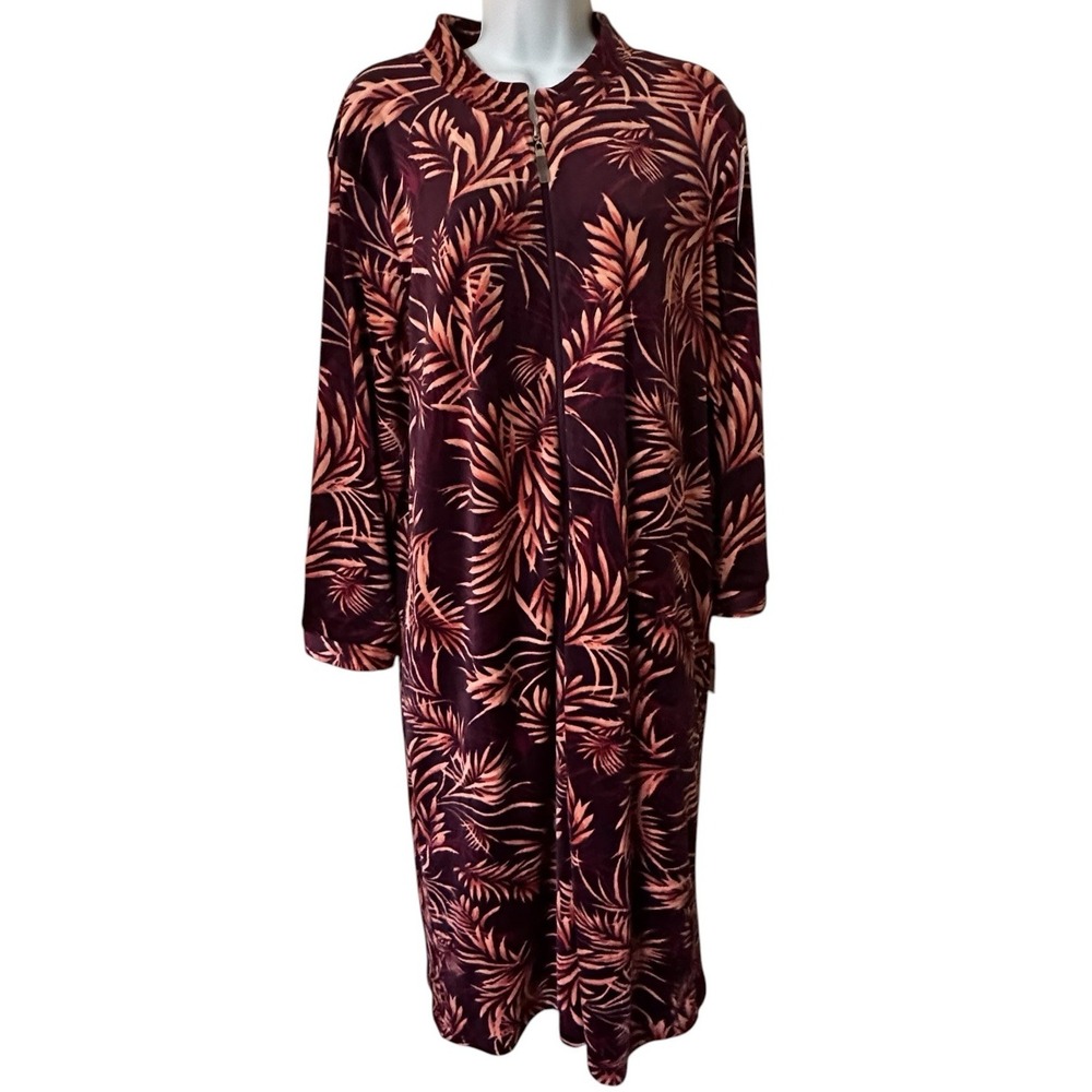 Miss Elaine Luxe Fleece Zip Front Robe Petite Large $72 NWT Fall Colors
